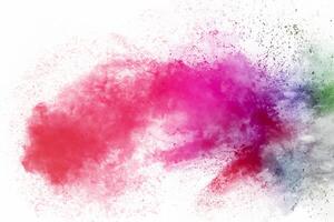 colorato sfondo di pastello polvere esplosione.multi colorato polvere spruzzo su bianca sfondo.dipinto holi. foto