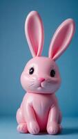 ai generato foto di adorabile carino rosa latice coniglio coniglietto con un' a forma di cuore naso nel il forma di un' Palloncino su un' morbido blu sfondo. ai generato