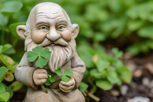 ai generato fata Tenere verde trifoglio e trifoglio le foglie all'aperto nel giardino foto