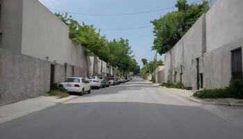 ai generato un' strada con macchine parcheggiata su tutti e due lati foto