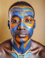 ai generato ritratto diversità di africano con dipinto viso nel indigeno cultura foto