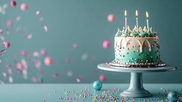 ai generato colorato compleanno torta con candela con copia spazio sfondo ,felice compleanno concetto . foto
