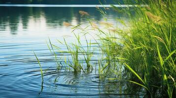 ai generato natura lago erba ai generato foto