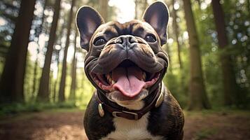 ai generato cane francese bulldog Sorridi ai generato foto