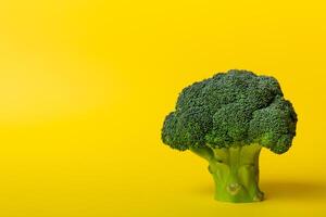 superiore Visualizza fresco verde broccoli verdura su colorato sfondo. broccoli cavolo testa salutare o vegetariano cibo concetto. piatto posizione. copia spazio foto