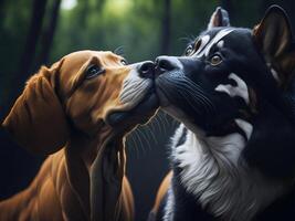 ai generato animale romantico amore. carino contento cane amico. divertente animale domestico relazione. ai generativo foto