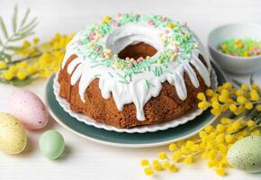 Pasqua bundt torta con Pasqua uova foto