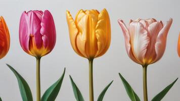 ai generato foto di astratto floreale olio pittura oro e rosa tulipano su bianca sfondo. ai generato