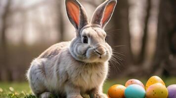 ai generato foto di Pasqua coniglietto con Pasqua uova. ai generato