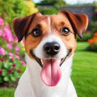 ai generato un' d'oro. cane da riporto seduta nel il. erba. petalo giocare a. Bellissima, primavera bandiera cattura il gioia di un. felice, cane, ai generato foto