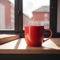 ai generato rosso caffè e tè boccale foto