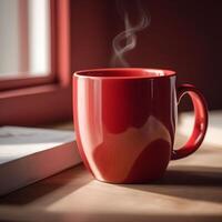 ai generato rosso caffè e tè boccale foto