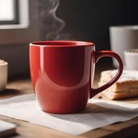 ai generato rosso caffè e tè boccale foto