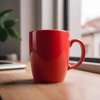 ai generato rosso caffè e tè boccale foto