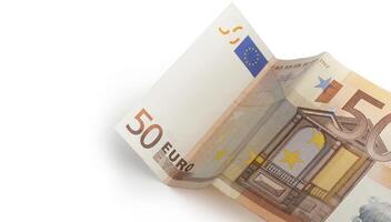 cinquanta Euro banconota, isolato su bianca con ritaglio sentiero. foto