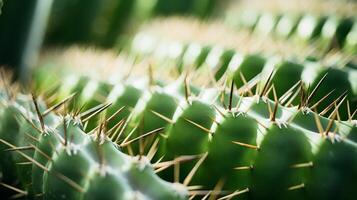 ai generato un' avvicinamento di strutturato cactus picchi foto