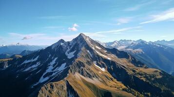 ai generato sereno montagna picco con panoramico visualizzazioni foto