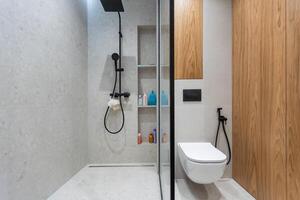 luminosa elegante bagno interno nel un' lusso Casa foto