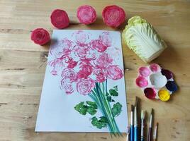 rosa acquerello pittura e monoprint a partire dal Cinese cavolo. foto