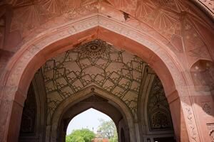 architettonico dettagli di lal qilà - rosso forte situato nel vecchio delhi, India, Visualizza dentro delhi rosso forte il famoso indiano punti di riferimento foto