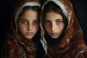 ai generato gioioso sorridente pakistano gemello ragazze. creare ai foto