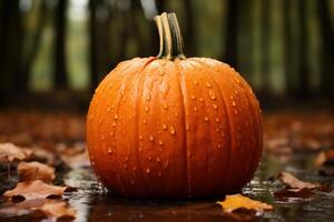 ai generato misterioso autunno Halloween zucca. creare ai foto