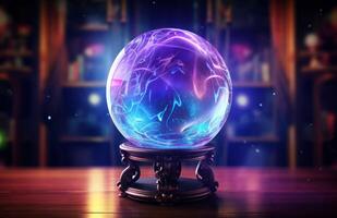 ai generato riflessivo Magia bicchiere sfera. creare ai foto