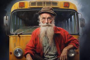 ai generato vecchio uomo scuola autobus. creare ai foto