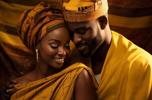 ai generato vivace africano coppia amore. creare ai foto