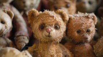 ai generato orsacchiotto orso Bambola nel un' collezione, evidenziazione loro unico caratteristiche e espressione foto