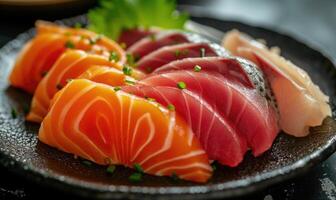 ai generato sashimi giapponese cibo stile - selettivo messa a fuoco punto foto