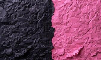 ai generato rosa e nero spiegazzato carta sfondo con copia spazio per design foto