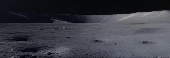 ai generato aviazione e cosmonautica giorno, internazionale giorno di umano volo spaziale, cratere su il superficie di il Luna, spazio spedizione, spazio deserto, orizzontale bandiera foto