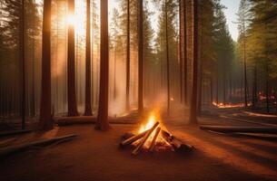 ai generato mondo natura giorno, internazionale giorno di foreste, foresta incendi, falò nel il foresta, distruzione di foreste, alberi su fuoco, fiamme foto