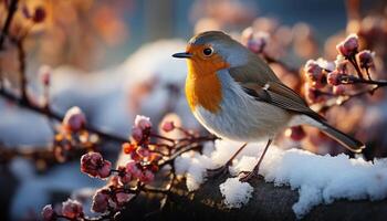 ai generato un' carino passero perching su un' ramo, cantando nel primavera generato di ai foto