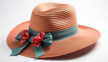 ai generato alla moda donne indossare elegante cannuccia cappelli su estate vacanze generato di ai foto