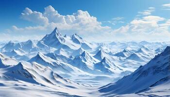 ai generato maestoso montagna picco, neve coperto paesaggio, tranquillo scena, bellezza nel natura generato di ai foto