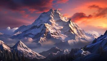 ai generato maestoso montagna picco, Innevato e sereno, nel tranquillo inverno generato di ai foto