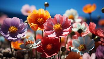 ai generato vivace colorato fiori fioritura, portando bellezza per il all'aperto generato di ai foto