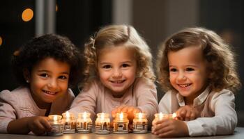 ai generato sorridente figli, carino e allegro, festeggiare con famiglia e amici generato di ai foto