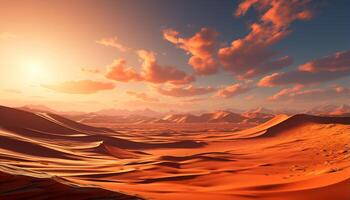 ai generato tramonto al di sopra di il arido africano paesaggio, un' maestoso bellezza nel natura generato di ai foto