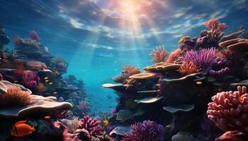 ai generato subacqueo scogliera pesce nel natura, corallo animale acqua tropicale clima generato di ai foto