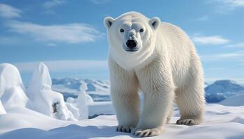 ai generato un' carino giovane polare orso in piedi nel il nevoso artico generato di ai foto