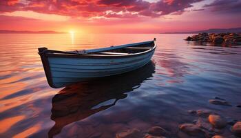 ai generato tramonto al di sopra di tranquillo paesaggio marino, nautico nave riflette bellezza nel natura generato di ai foto