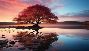 ai generato tranquillo tramonto riflette bellezza nel natura, sereno acqua, e cielo generato di ai foto