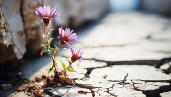 ai generato vicino su di un' viola fiore testa, bellezza nel natura generato di ai foto