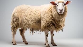 ai generato carino agnello in piedi nel prato, guardare a telecamera curiosamente generato di ai foto