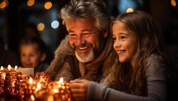 ai generato un' allegro famiglia celebra Natale, bonding con amore e solidarieta generato di ai foto