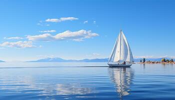 ai generato andare in barca yacht scivola su blu acqua, Abbracciare una persona estate avventura generato di ai foto