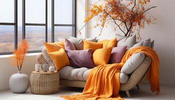 ai generato confortevole moderno appartamento con elegante interno design e luminosa colori generato di ai foto